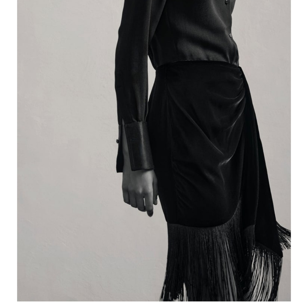 Fringed velvet mini skirt